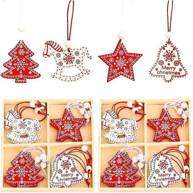 Decoraciones para árboles de Navidad 24 piezas Colgantes navideños de madera Decoración navideña Colgantes de madera Árbol de Navidad Decoraciones para árboles de Navidad de madera F