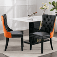 thumbnail image 2 of Tcbosik 2 Pack Upholstered Dining Room Chairs with Button Tufted Back, PU Leather & Velvet Kitchen Chair with Solid Wood Legs, Easy Assembly, Black & Orange, 2 of 11