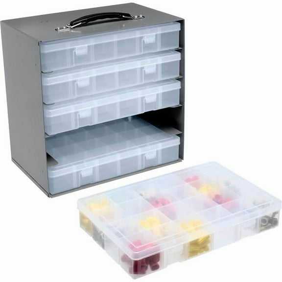 Global Industrial 493513 Durham Steel Compartment Box Rack with 5 of Adjustable Divider Plastic Boxes - Clear - 13.5 x 9.125 x 13.25 in.