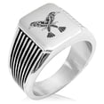 thumbnail image 1 of Stainless Steel Huginn & Muninn Odin's Twin Ravens Needle Stripe Pattern Biker Style Polished Ring, 1 of 1