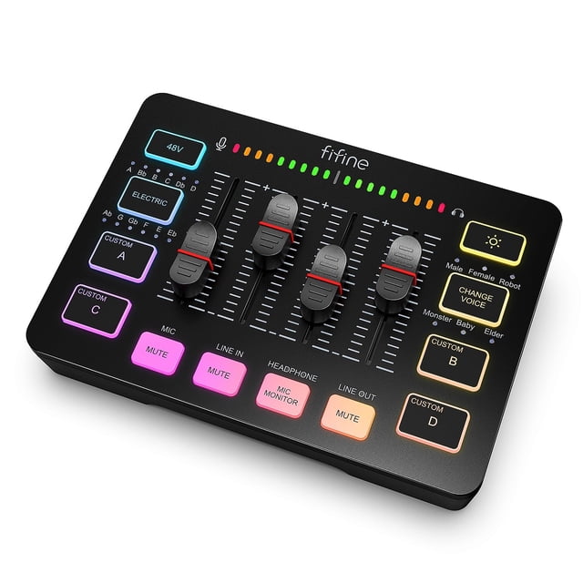 Mezclador de audio para juegos FIFINE SC3 con interfaz de micrófono XLR RGB