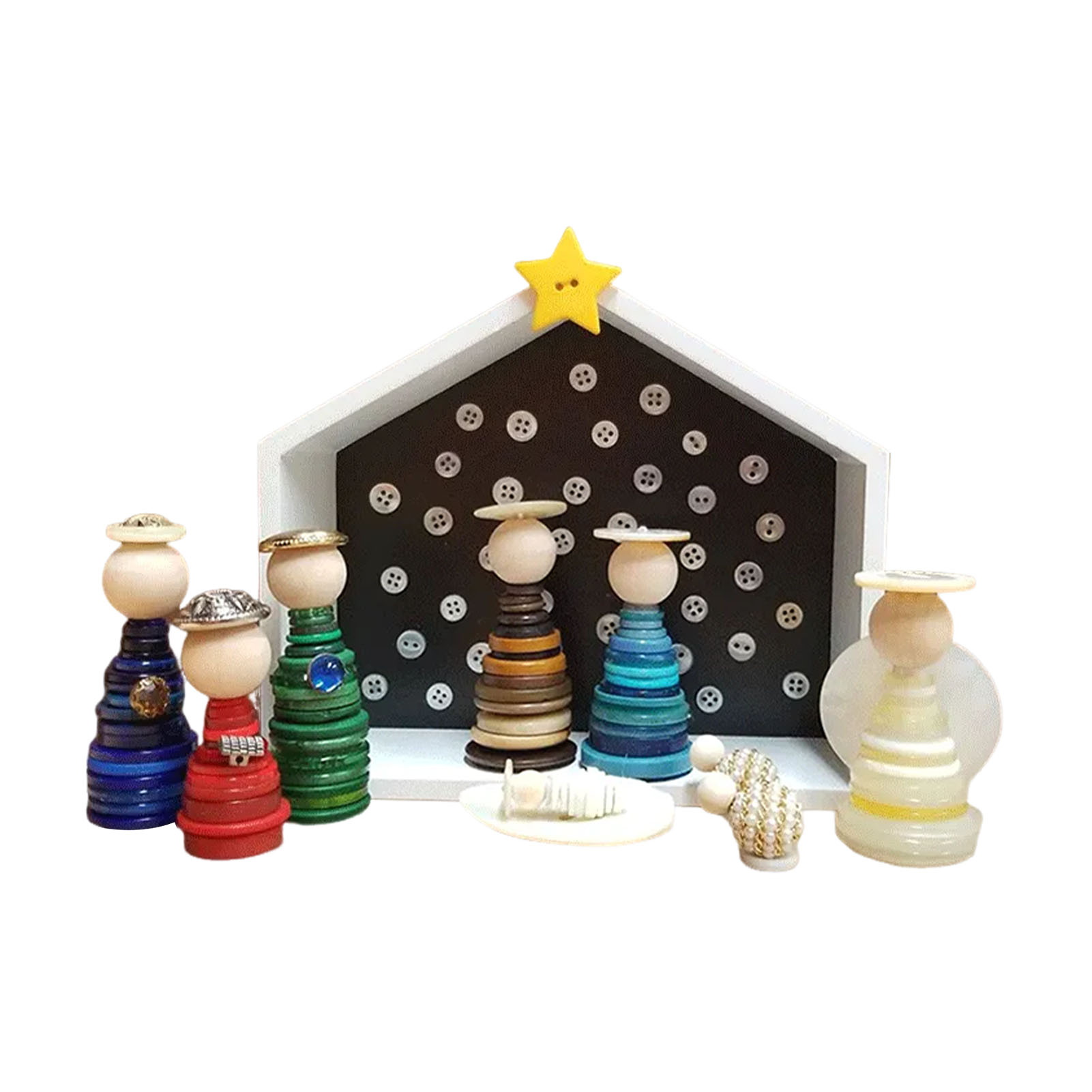 Dserhfy DIY Button Nativity Scene Kit Christmas Craft Set with Buttons Beads & Star for Holiday Decor Creative Christmas Ornament Making for Family Kids