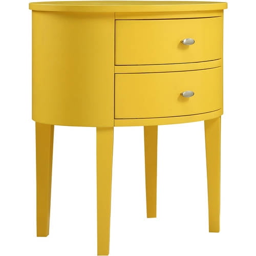 Chelsea Lane Oval Wood Side Table with Two Drawers, Banana Yellow