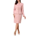 thumbnail image 1 of Conjunto de traje INSPIRE CHIC para mujeres, 2 piezas, chaqueta sin cuello de tweed con peplum y falda, talla XL, rosa, 1 of 5