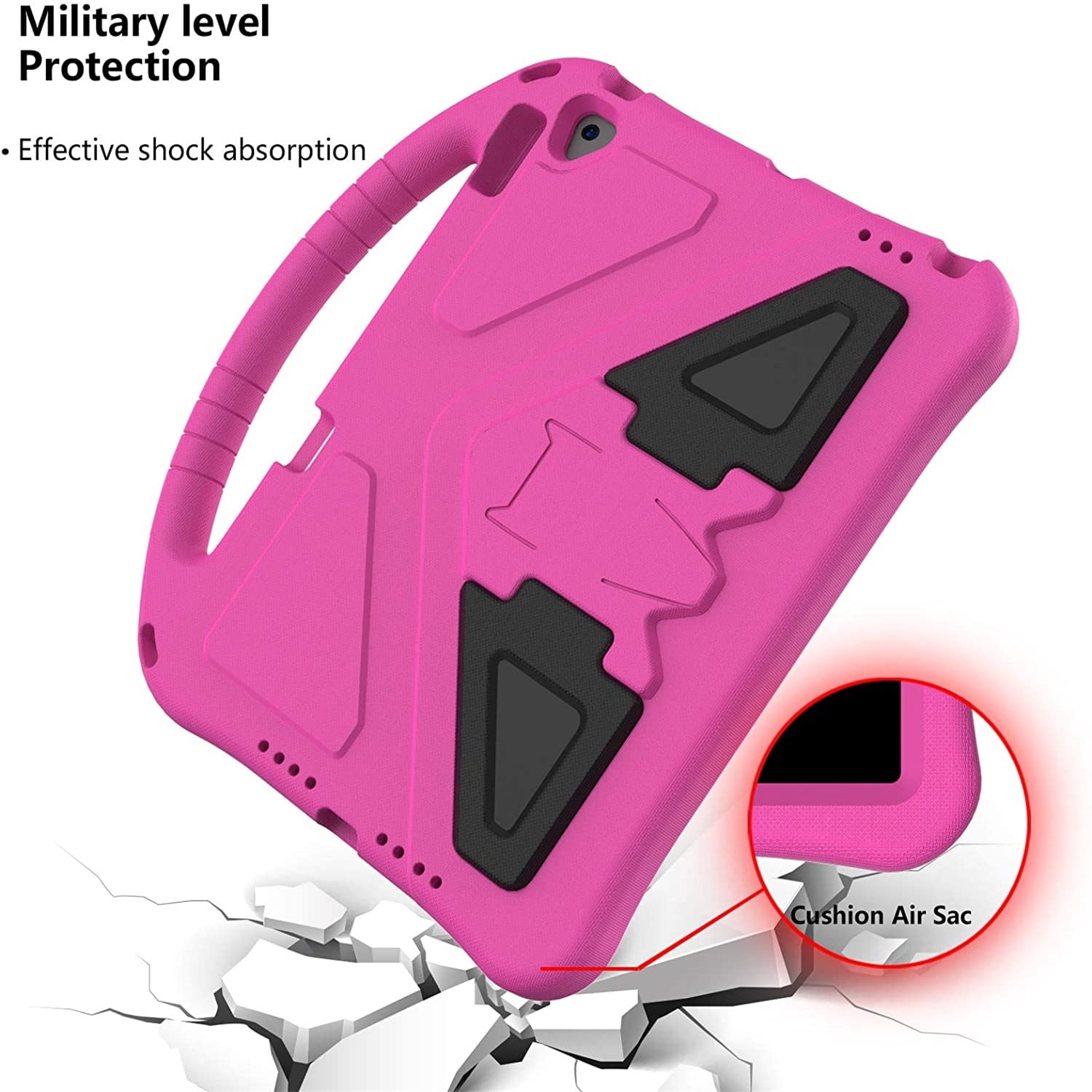 SaniMore Kids Case for iPad 10.2 2021/2020/2019, iPad 9th/8th/7th Generation Case with Pencil Holder & Screen Protector, Shock Proof Light Weight Convertible Handle Stand Kids Shell Case, Rose