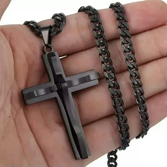 HOOUN Fashion Titanium Steel Cross Pendant Necklace Women Men Trendy Necklace Black