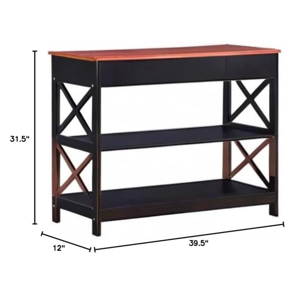 Exlonjet Transitional One-Drawer Console Table in Cherry and Black Wood