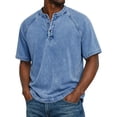 thumbnail image 2 of Mens Distressed Henley Shirts Retro Short Sleeve Cotton Tee Shirts Casual Button Down Washed T-Shirts Blue XL, 2 of 7