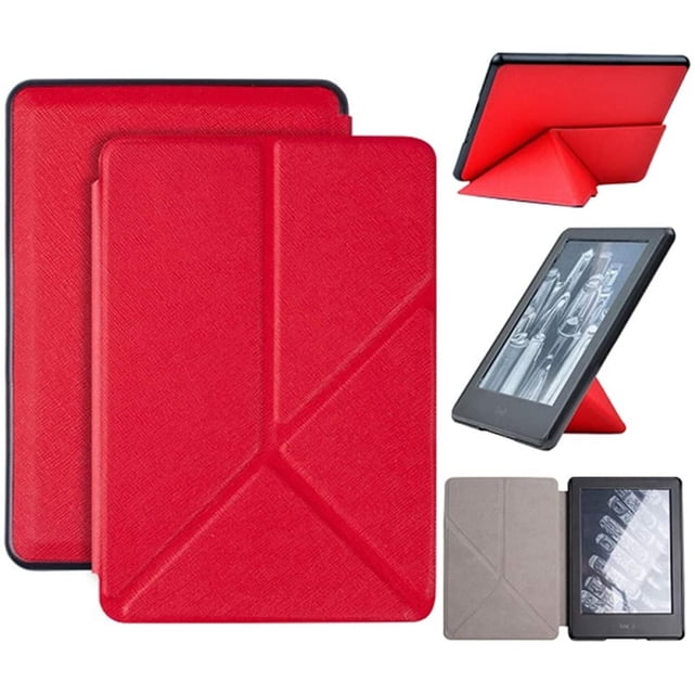Origami Case for Kindle 10th Generation 2019 Releases - Smart Waterproof Leather Fold Stand Cover with Auto Wake/Sleep Red