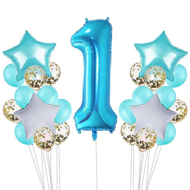 Naiovety 11/25 Uds. Globo de látex transparente de ágata de mármol conjunto de confeti de lentejuelas cumpleaños fiesta de aniversario número Kits de decoración para fiestas Azul + lentejuelas Naiovety JJ15589-08