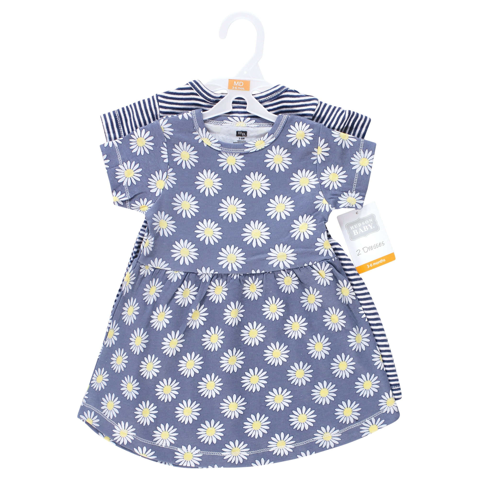 Hudson Baby Girls Cotton Dresses, Blue Daisy, 2T