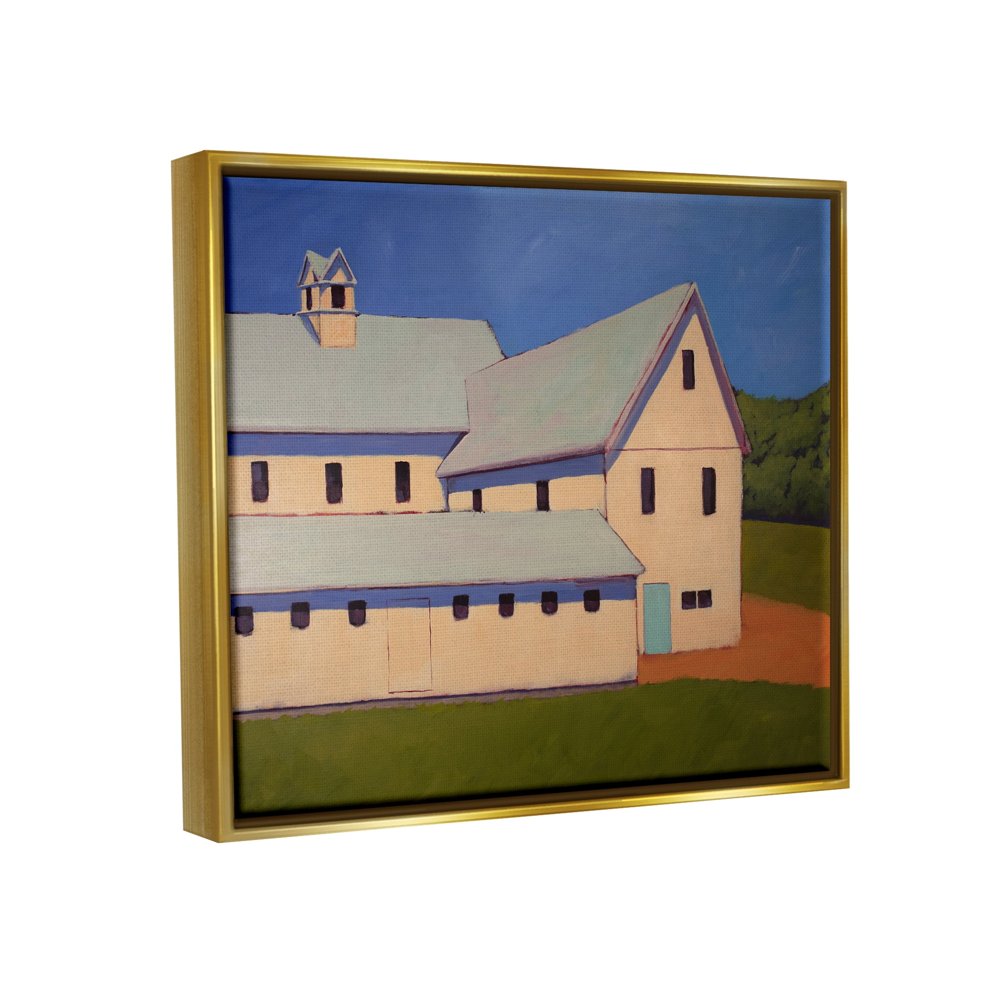 Stupell Industries Country Building Painting Travel & Places Painting Gold Floater Framed Canvas Art Print Wall Art, 21 x 17