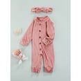 thumbnail image 3 of xiaxaixu Baby Autumn Jumpsuit, Solid Color Long Sleeve Rompers with Buttons, 3 of 8