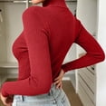 thumbnail image 6 of Rrxhxhs Sweaters for Women Fall Winter Solid Color Mock Neck Ribbed Knit Long Sleeve Slim Fit Basic Knitted Pullover Tops,Red, 6 of 7