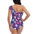 thumbnail image 5 of Sikiie Skull Blue Flower Print Women One Piece Swimsuits Tummy Control One Shoulder Bathing Suits Ruffle Swimwear, From S to XXL-Large, 5 of 6