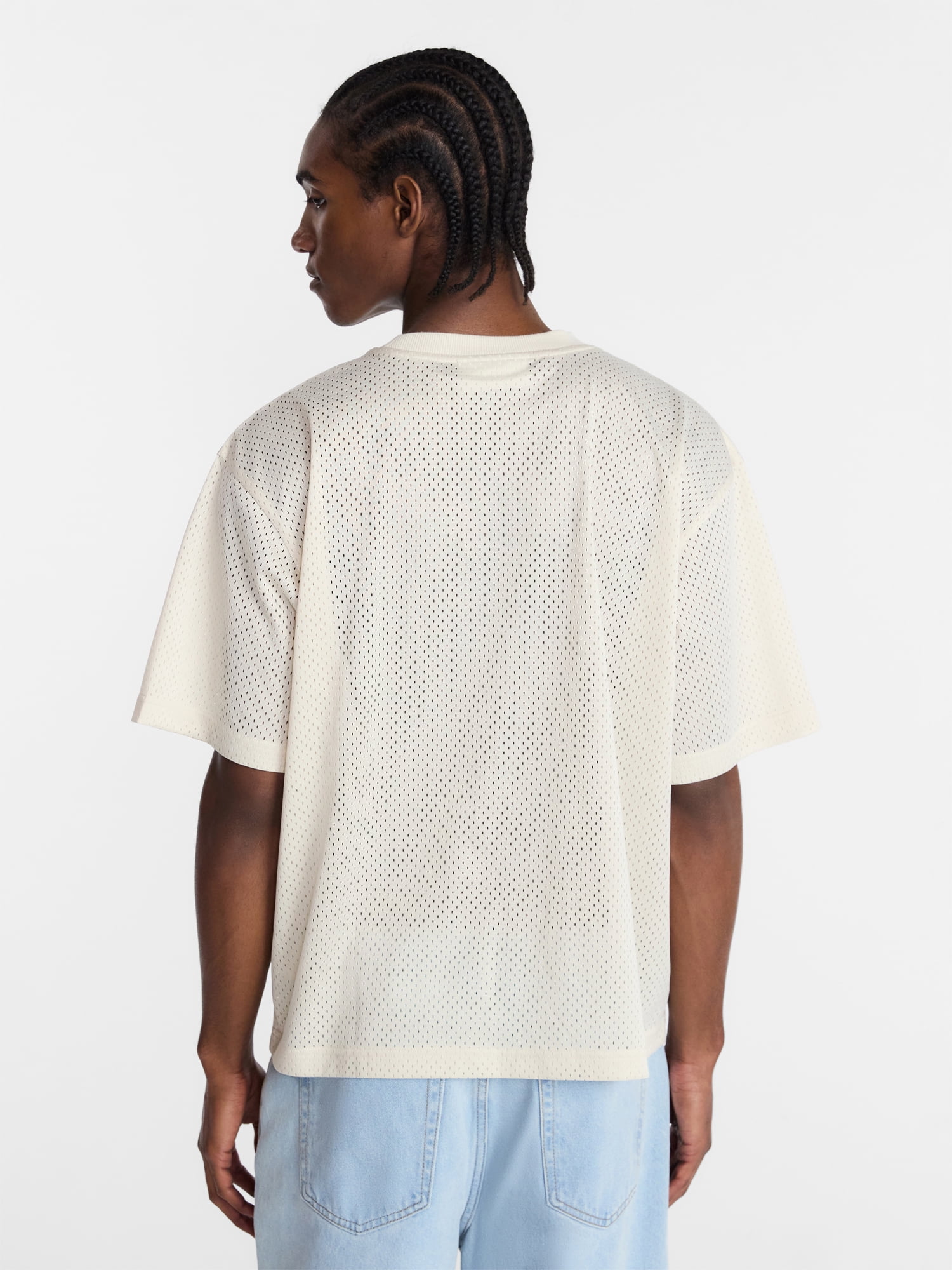 No Boundaries Graphic Boxy Fit Mesh Jersey Style Shirt, Men's XS