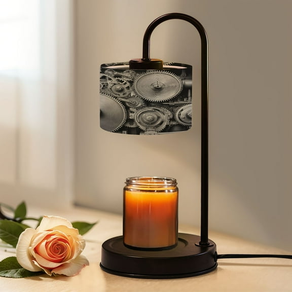 Candle Warmer Lamp with Timer, Black White Industrial Machines Gear Paintings Engine Non-slip Wireless Remote Control Wax Melts Warmer with 4 Bulbs for Home Office Dorm, Birthday Gifts for Women