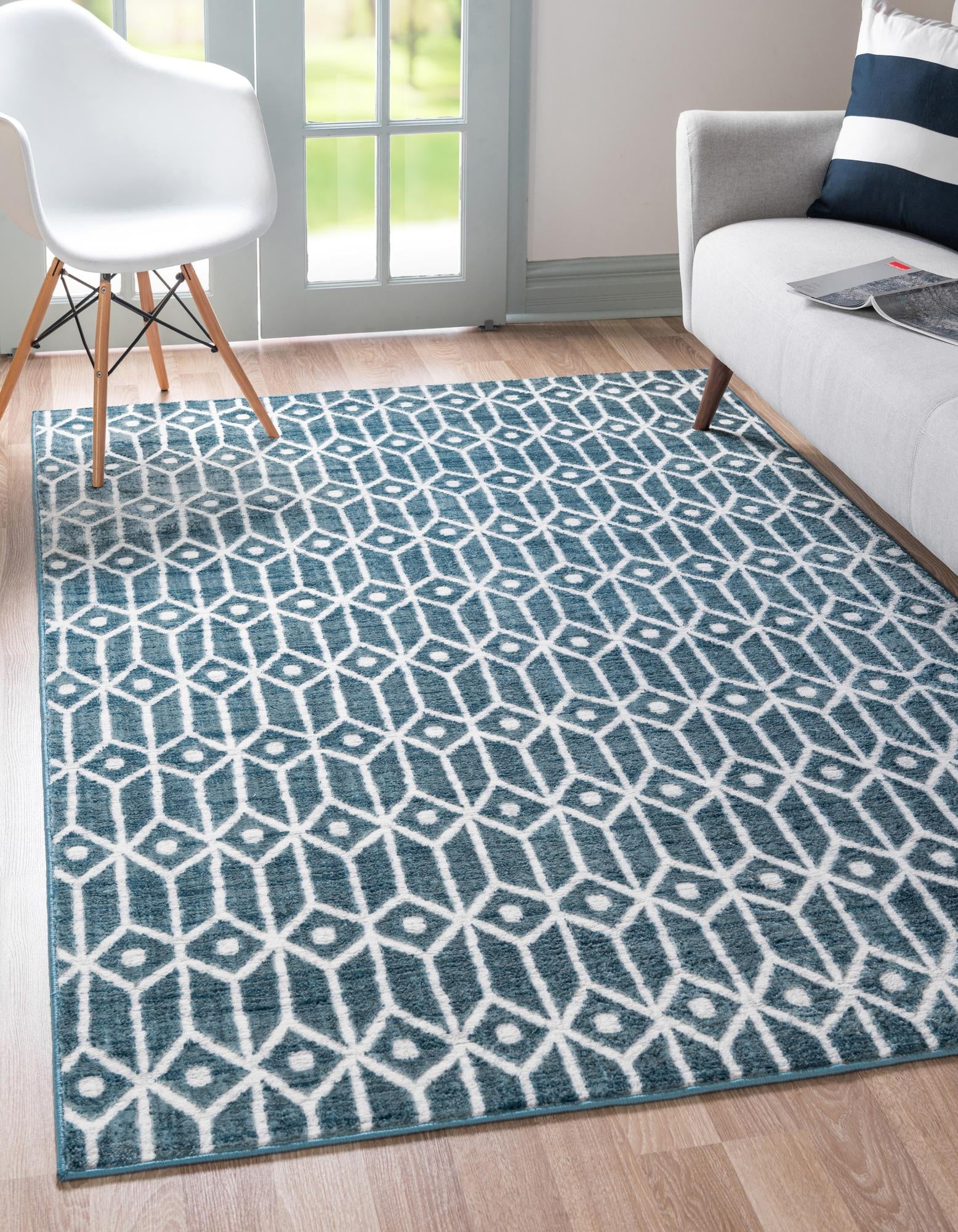 Rugs.com Lattice Trellis Collection Rug 10' x 14' Blue Low-Pile Rug Perfect for Living Rooms Large Dining Rooms Open Floorplans 