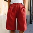 thumbnail image 4 of Rggeeun Women'S Pants Solid Color Elastic High Waist Knee Length Wide Leg Loose Fit Breathable Pleated With Side Pockets & Front Button For Outdoor Play Fashion Bottoms,Red,Xxl, 4 of 6