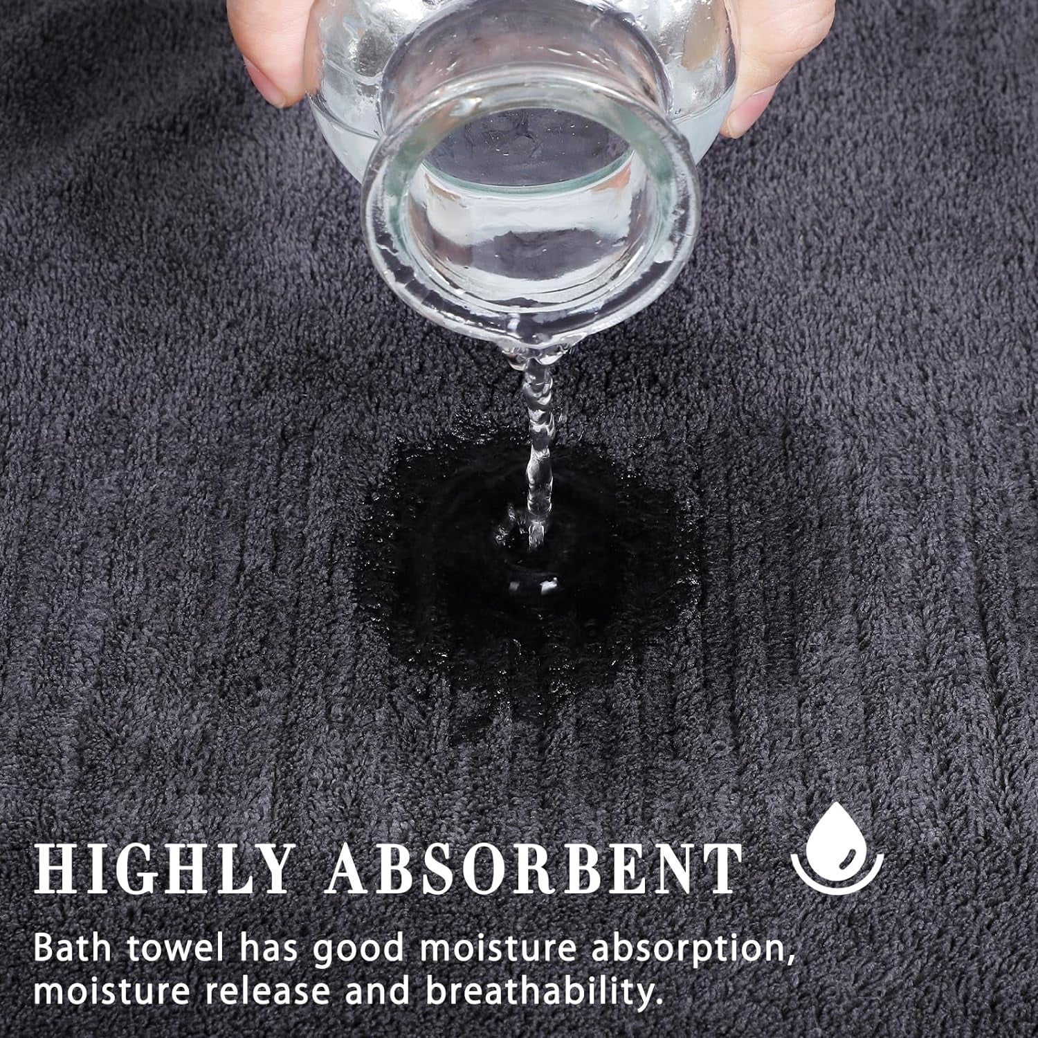 Luxury Bath Towels 27” x 54” - Super Soft, Lightweight Bamboo Viscose, Quick Dry, for Bathroom, Fitness, Hotel, Spa, Yoga, Dark Grey (2-pack)