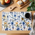 thumbnail image 2 of Flowers Placemats Set of 6, Hand-Painted Watercolor Blue Yellow Floral Leaf Non-Slip Place Mats Washable Table Mats for Kitchen Dining Table Decorations Indoor/Outdoor, 2 of 9