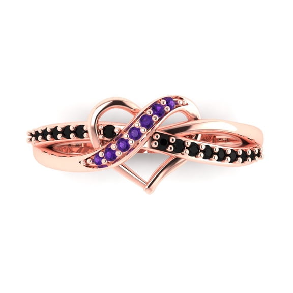 Solitaire with Accents Engagement Ring for Women - 0.22ct Natural Amethyst in 14K Rose Gold Promise Ring