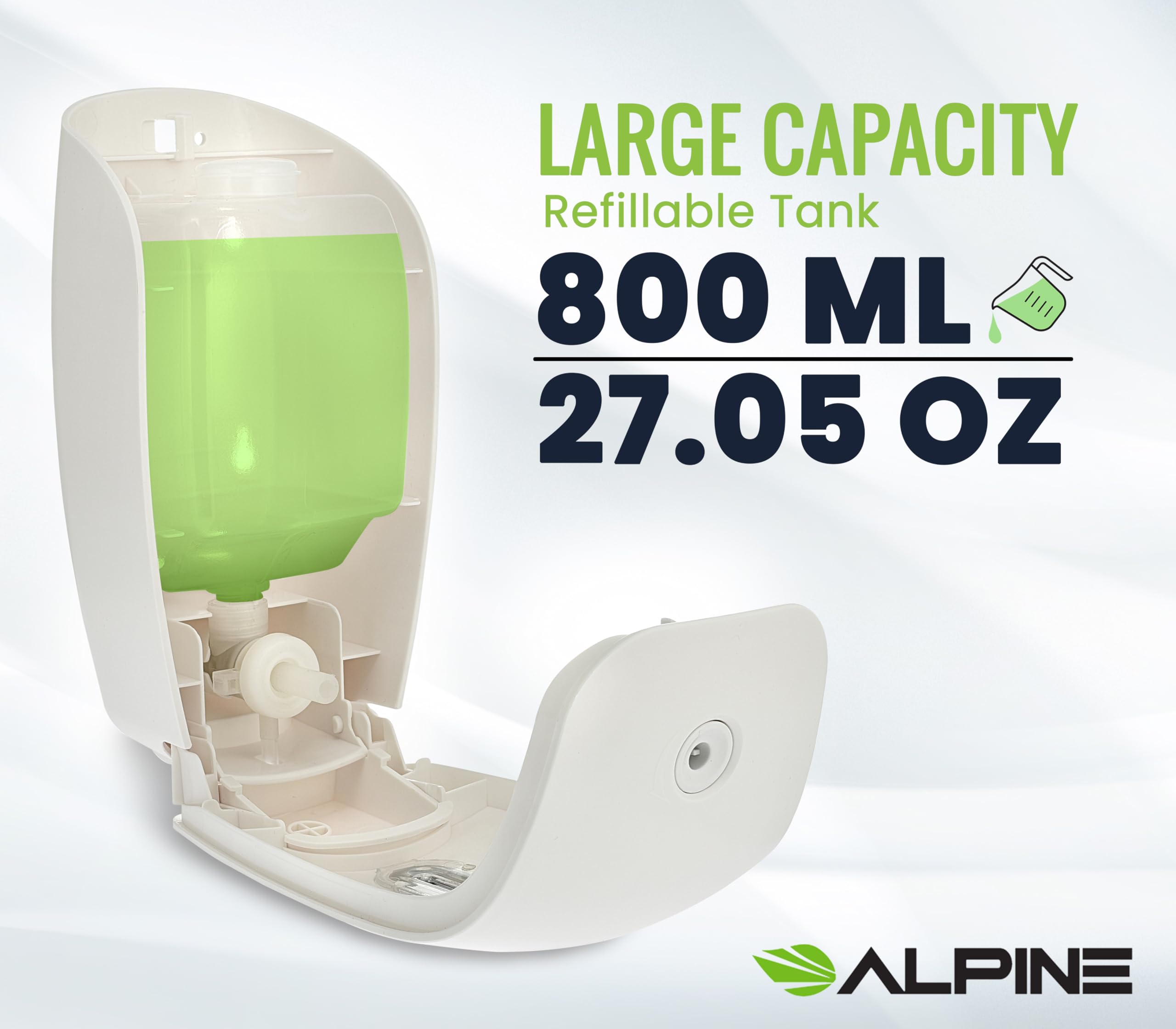Alpine Manual Soap Dispenser Wall Mount - Commercial Soap Dispenser Wall Mounted for Liquid Soap & Hand Sanitizer Perfect for Bathroom, Kitchen, Refillable 800 ml Capacity (White)