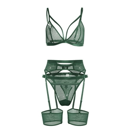 

wendunide lingerie for women New Sexy Fashion Lace Lingerie Underwear Sleepwear Wireless Pajamas Garter Green S