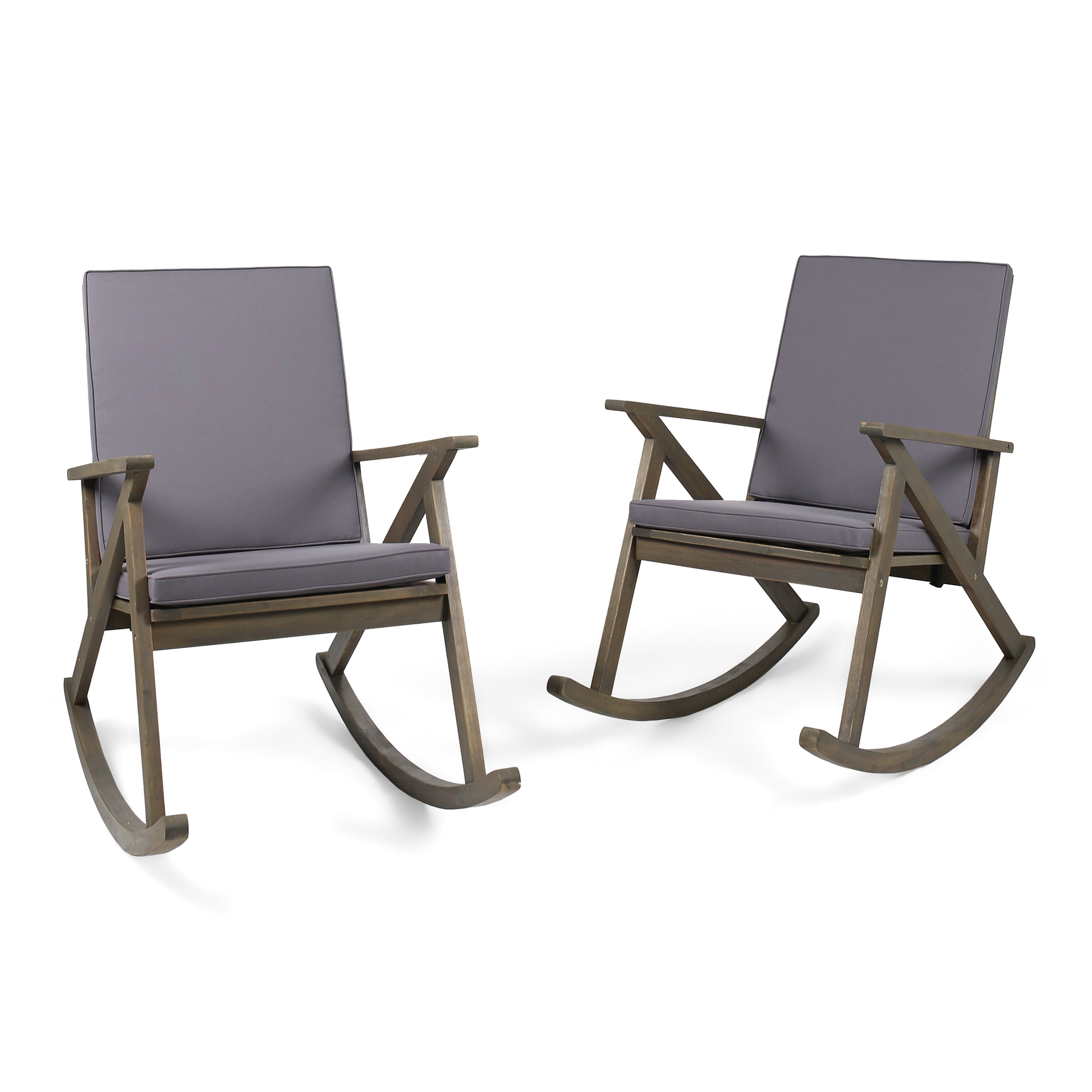 Louise Outdoor Acacia Wood Rocking Chair With Cushion  - Wood Chair With Cushion, Detailed Legs;