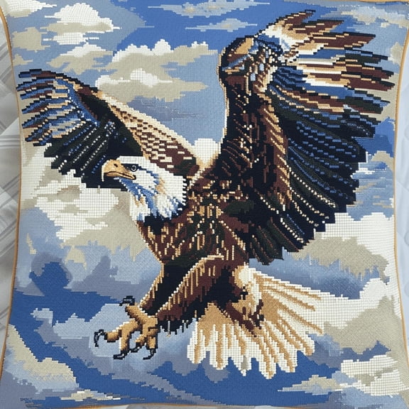 Latch Hook Cushion Kits For Adults Eagles Under The Blue Sky 43Cmx43Cm Diy Hooks Knitted Embroidered Carpet Pillow Needlework Pillow Cover Embroidery Latch Hook Carpet Kit