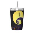 thumbnail image 1 of Termo de Pesadilla antes de Navidad con pajita cónica de doble pared con aislamiento al vacío de acero inoxidable de 12 oz, color blanco, 1 of 7