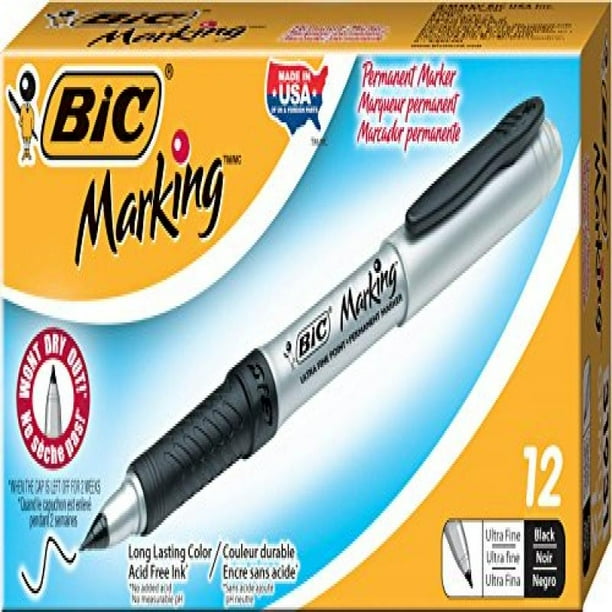 BIC Marking Permanent Marker, UltraFine Point, Black, 12Count