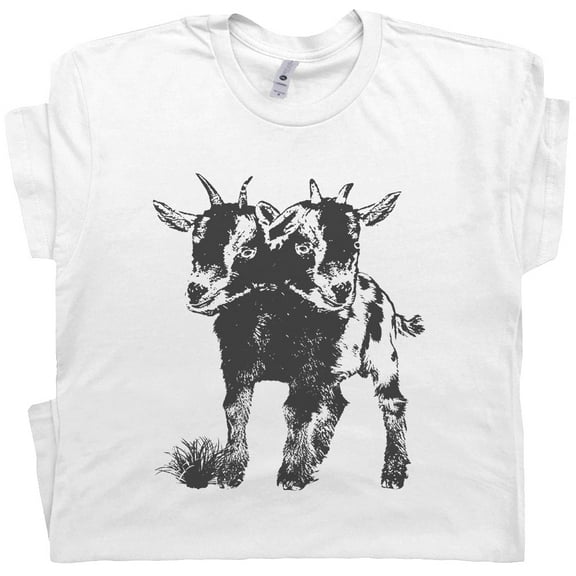Two Head Goat T Shirt Funny Weird Cute Goat Shirts for Women Men Strange Oddities Unusual Graphic Tee Freak Show Farm Animal Theme