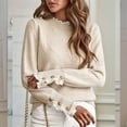 thumbnail image 2 of Sweaters for Women Ruffle Mock Neck Long Sleeve Button Knit Pullover Pullovers  S, 2 of 8