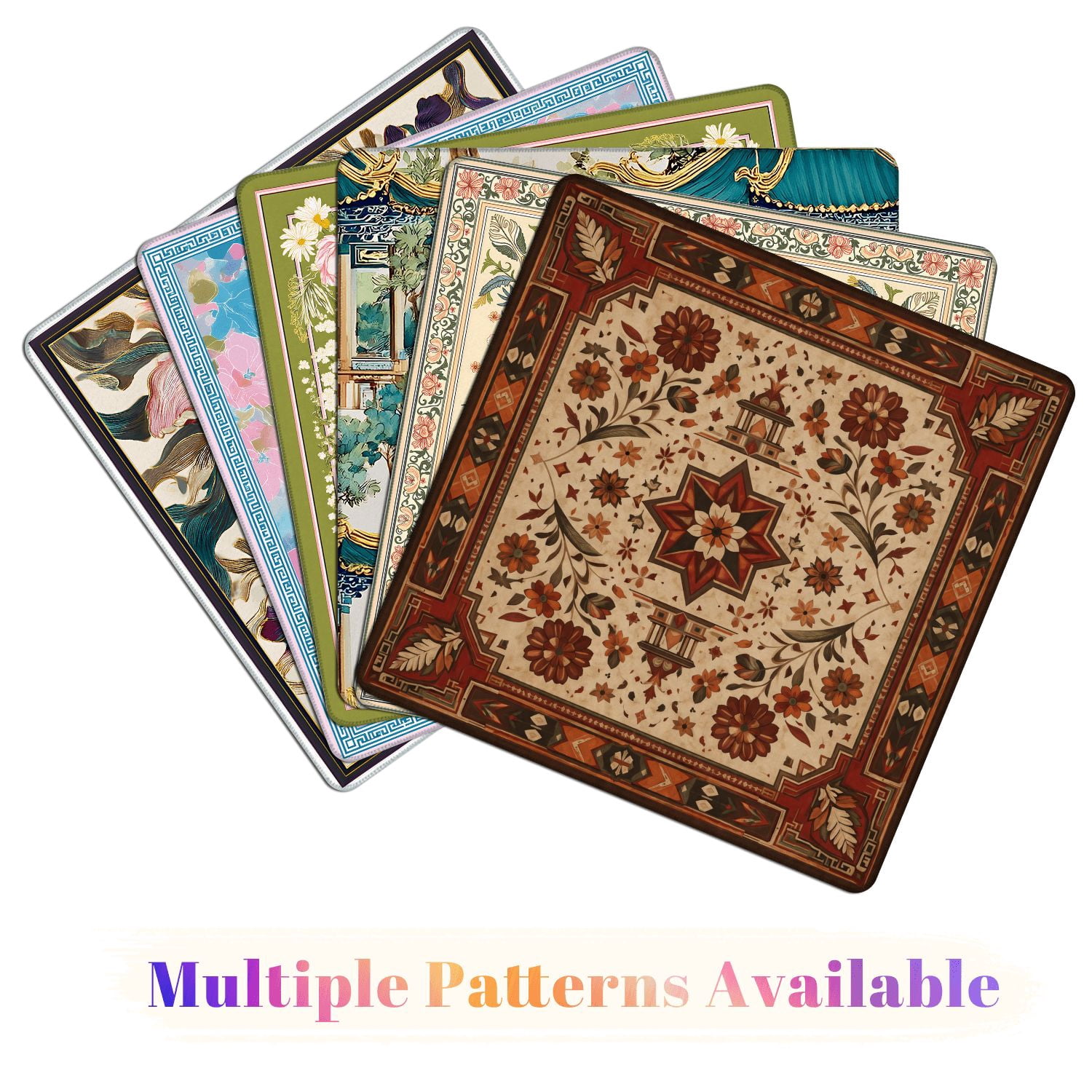 Mahjong Mat 31.5" x 31.5" Ornamental Geometric Floral Red Orange Brown Accents Beige Non-Slip Noise Reduction American Mahjong Tiles Table Cover for Dominoes Poker Card Board Games Gift