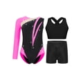 thumbnail image 1 of inlzdz Dance Unitards for Girls Shiny Rhinestones Color Block Asymmetrical Skating Leotard with Hot Pink 14, 1 of 5