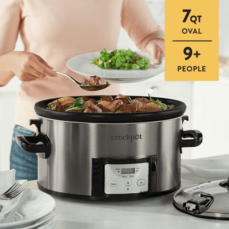 Crock-Pot - Cook & Carry Programmable 7-Quart Slow Cooker with Easy Clean - Black Stainless Steel