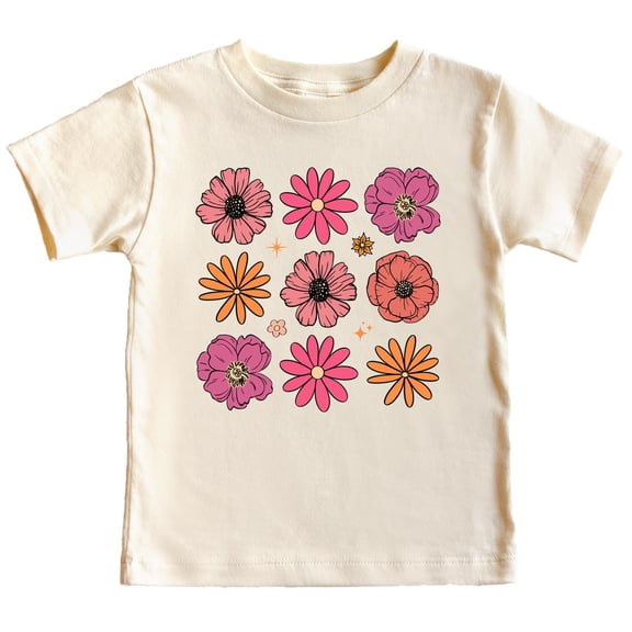Flowers Shirt for Girls Cute Girly Colorful Floral Tee for Toddlers and Kids Natural Shirt 3T