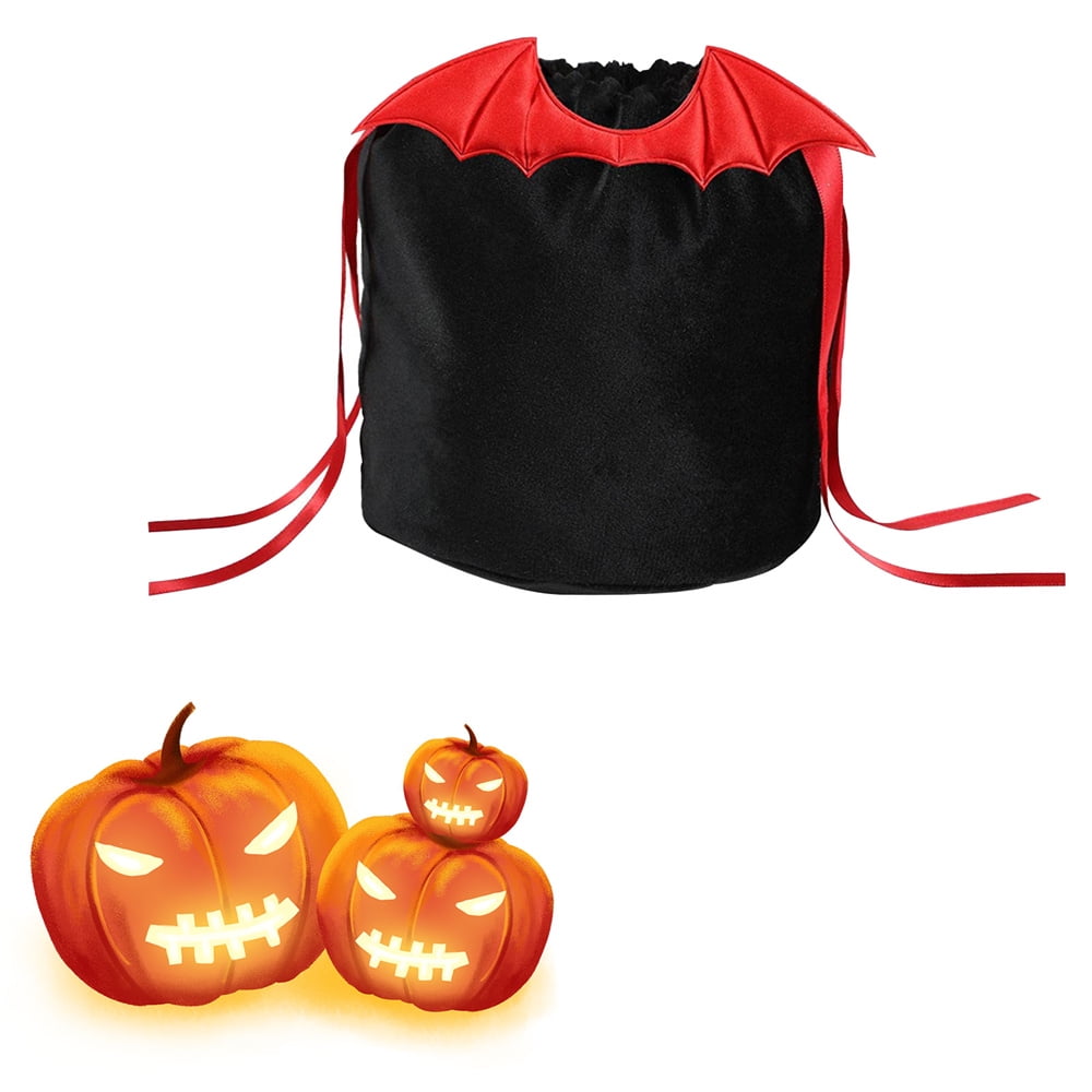 Halloween Bat Wings Treat Bag, Velvet Halloween Goodie Bag for Trick or Treat, Adorable Goodie