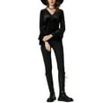 thumbnail image 2 of INSPIRE CHIC Women's Christmas V Neck Velvet Blouse Halloween Party Flare Long Sleeve Peplum Top XL Black, 2 of 7