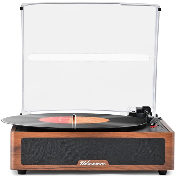 Udreamer Vinyl Record Player with Speakers,Vinyl Player Turntables for Vinyl Records, Vintage Bluetooth Turntable,Brown