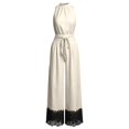 thumbnail image 2 of XinghaiYIDE Women's Linen Halter Jumpsuit Sleeveless Belted Wide Leg Lace One Piece Outfit with Pockets Casual Summer Romper, 2 of 6