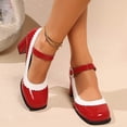 thumbnail image 5 of Miluxas Womens Retro Shoes Chunky Heeled Mary Jane Mid Block Heel Pumps Red 9.5(43), 5 of 9
