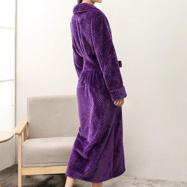 Womens Winter Lengthened Bathrobe Home Clothes Shawl Long Sleeved Robe Coat