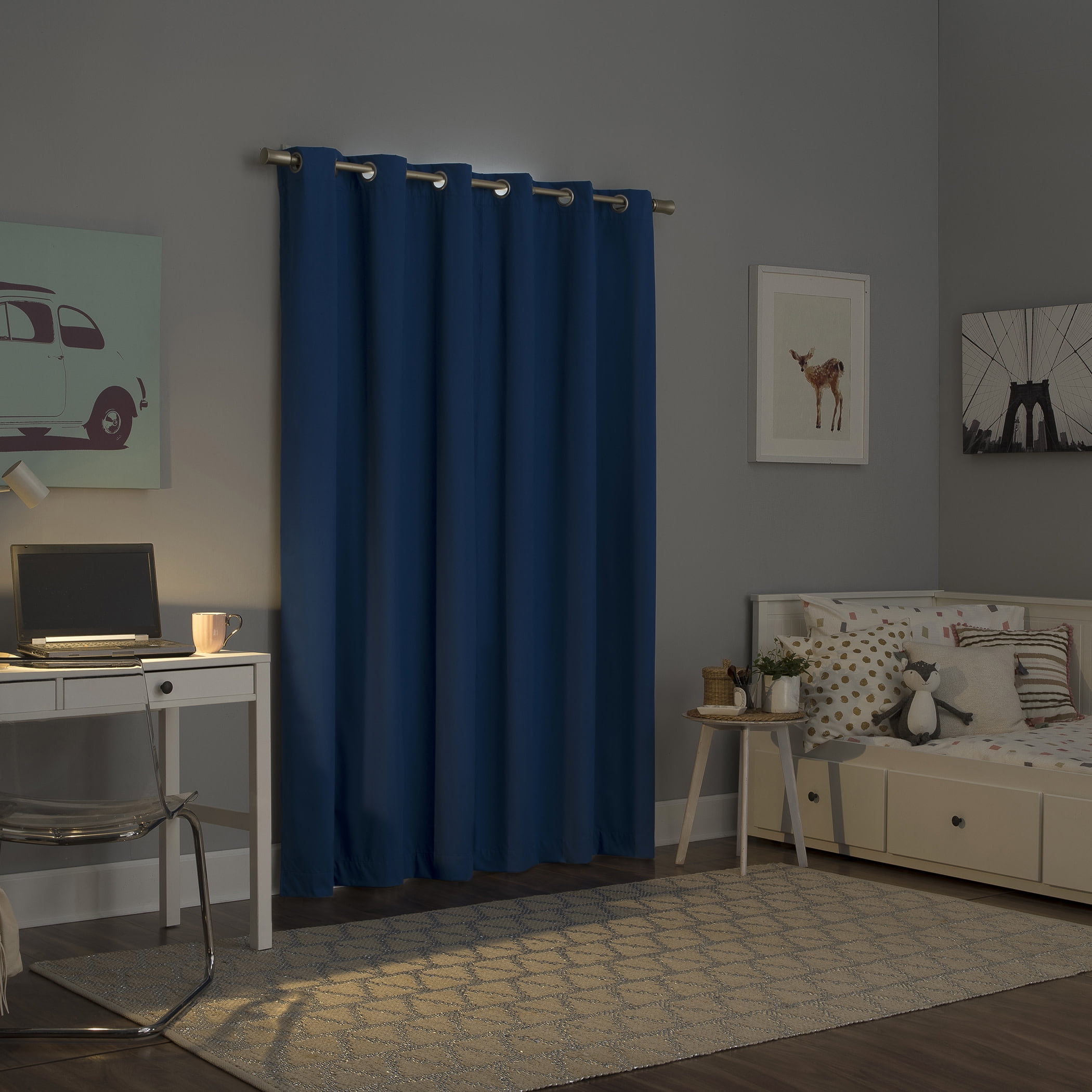 Sun Zero Harper Bright Vibes 100% Blackout Grommet Curtain Panel, 40"X84", Classic Blue, 40"X84", Classic Blue