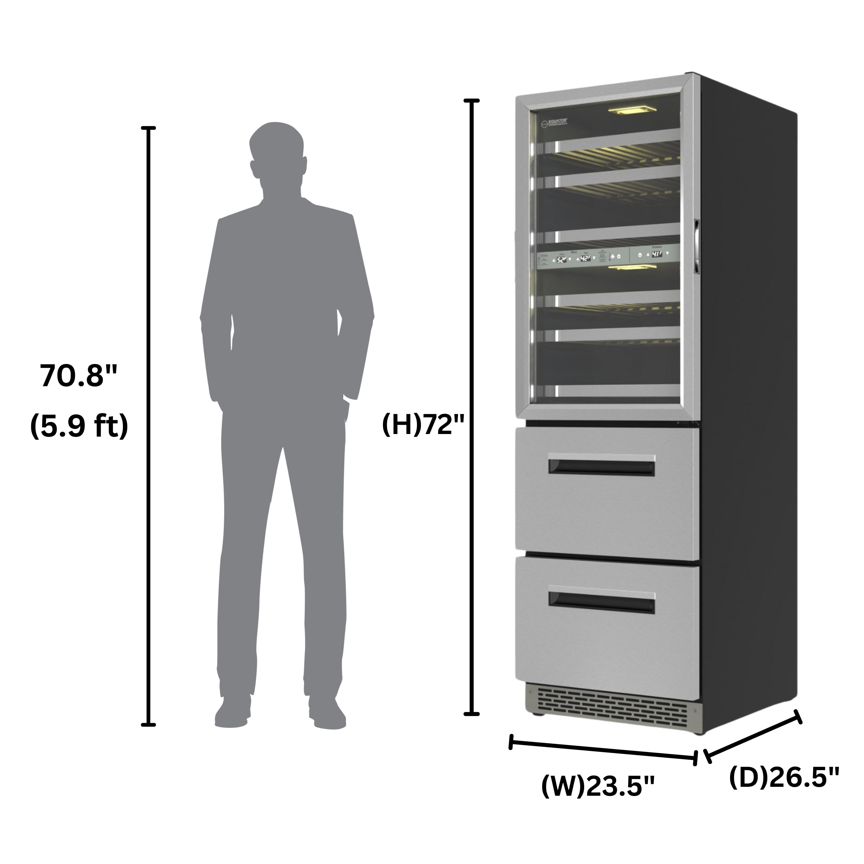 Equator Advanced Appliances Connoisseurs Club 3-Zone 84 Bottle Wine & Beverage Refrigerator, 7 LED Lights 2 Drawers 110V