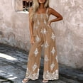 thumbnail image 2 of PBFRDSJ Boho Jumpsuit for Women Smocked Bodice Floral Cami Wide Leg Jumpsuit Summer Sleeveless Square Neck Loose Rompers with Pockets, 2 of 7
