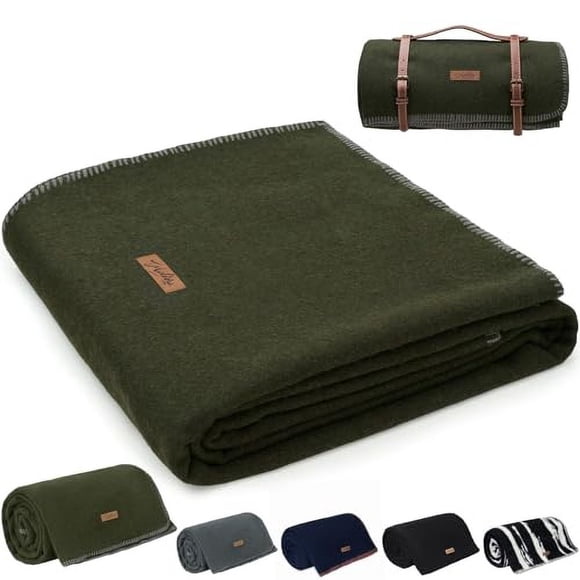 Molithe Manta 100% Lana, 62" x 86", cálida, Gruesa, Lavable, Manta de Lana Militar, Ideal para Acampar, al Aire Libre, Eventos Deportivos, Kits de Supervivencia