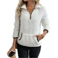 thumbnail image 2 of Fshiont Quarter Zip Pullover Women Cable Fuzzy Fleece Pullover Sherpa Fall Warm Oversized 3/4 Zip Sweatshirt with Pocket White XL, 2 of 6
