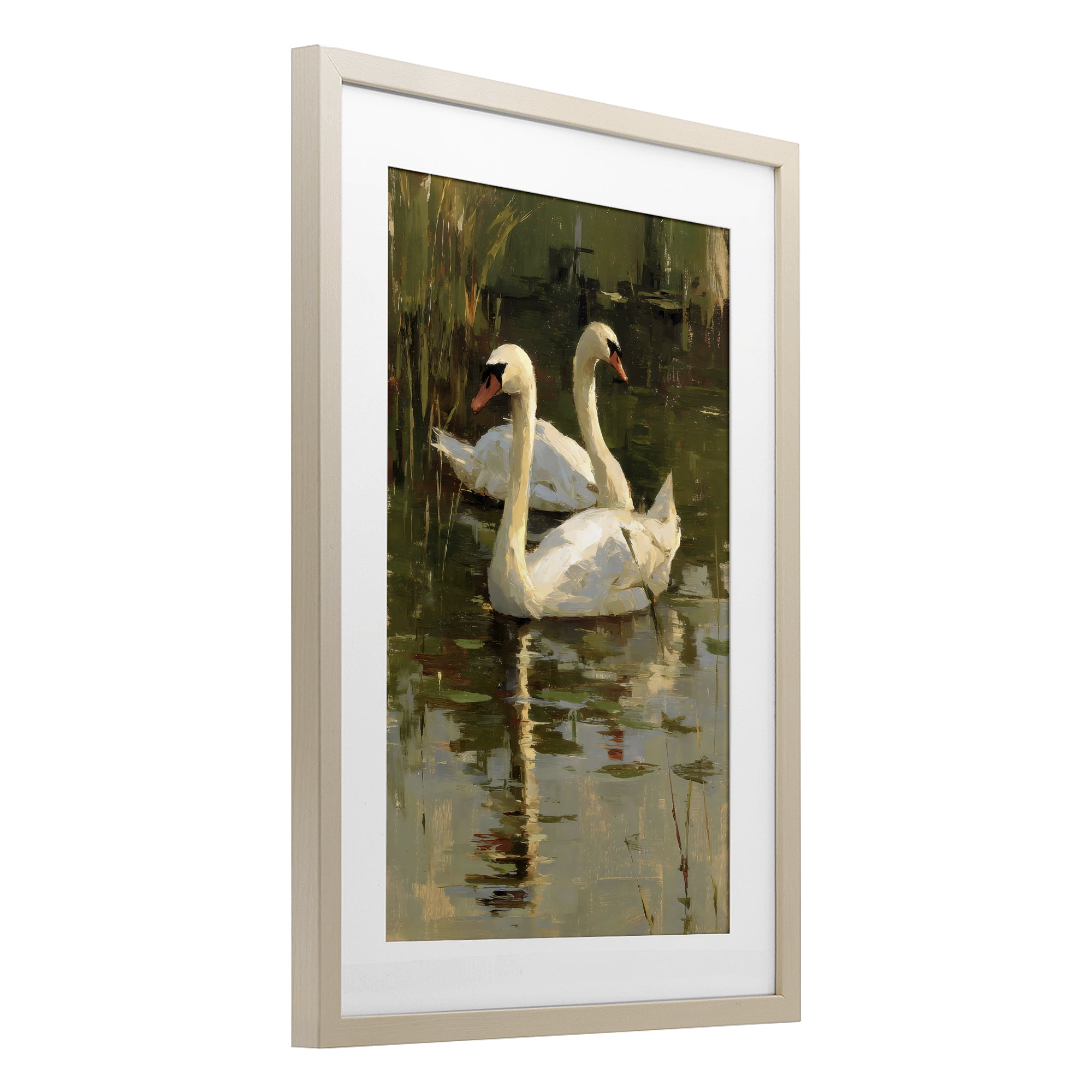 Stupell Industries Swans For A Swim Birch Framed Print Under Glass, design by Petal Prints Design